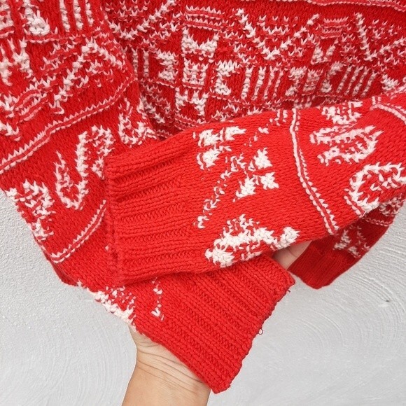 Vintage Ugly Sweater Cambridge Dry Goods Knit Red Cotton Snowflake Holiday Small - Picture 6 of 16
